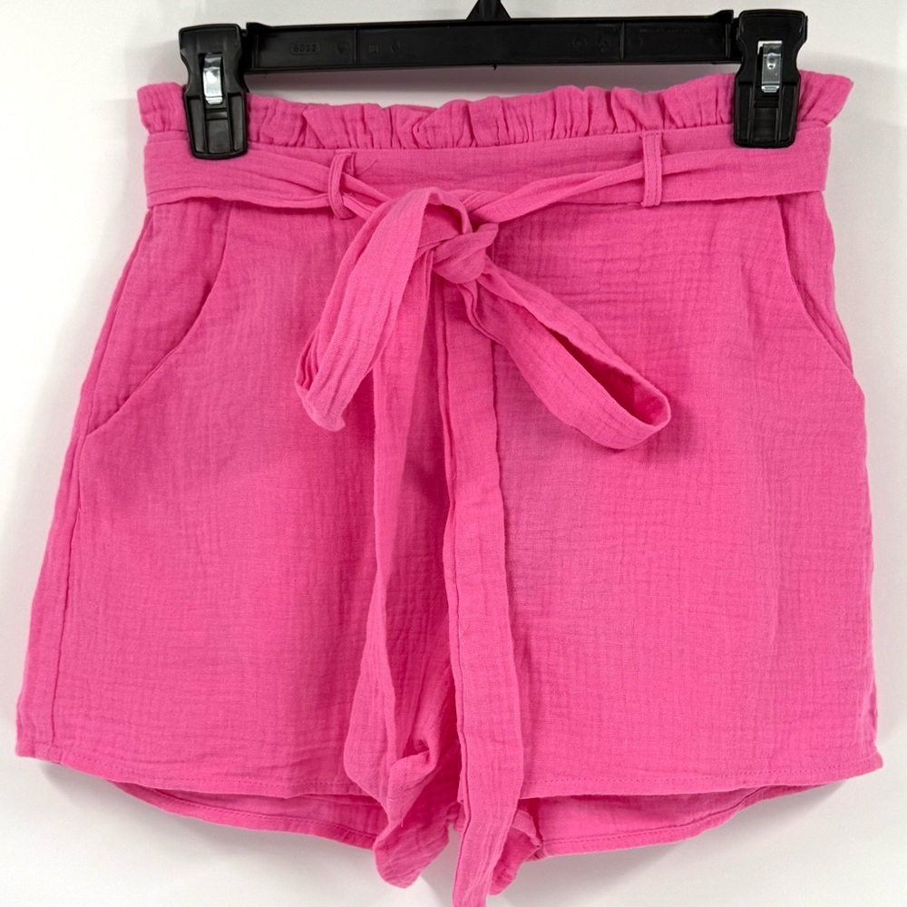 Lulus NWT Friendship Bright Pink Paperbag Waist Shorts, Size XS - Picture 10 of 15
